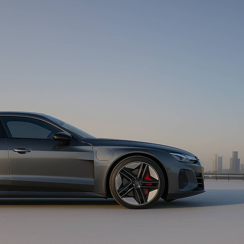 Luxury car with city skyline background